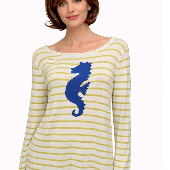 Tommy Bahama Sweaters - Tommy Bahama Seahorse Striped Sweater XL Crewneck Preppy Coastal Nautical